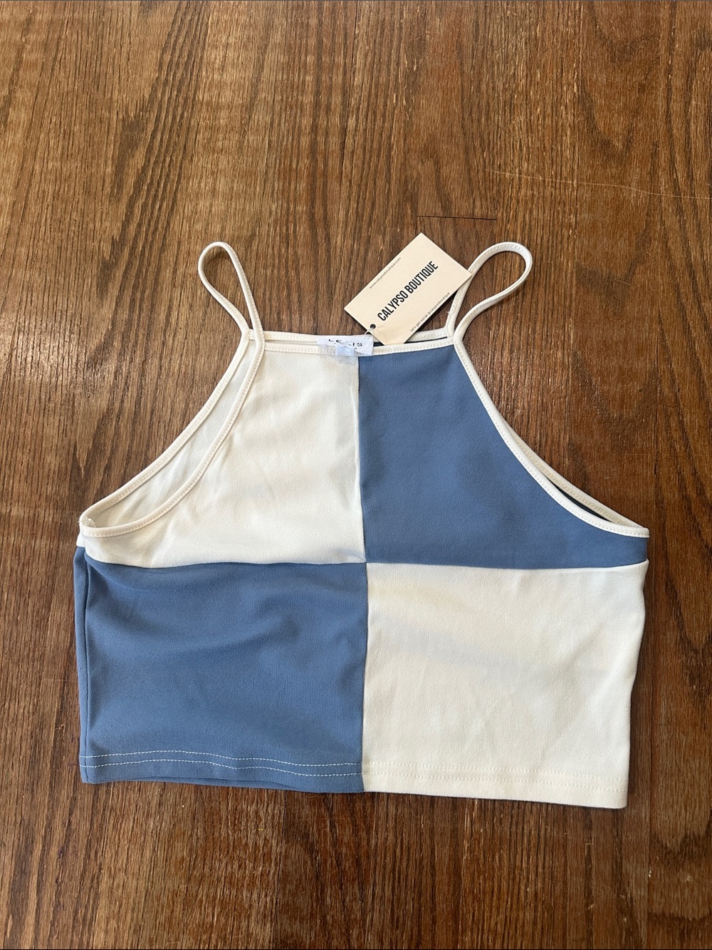 Les Lis Blue and Cream Colorblock Cropped Tank Top
